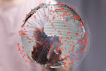 Fototapete - Abstract digital globe with network connections.  Represents global communication, data, and technology.