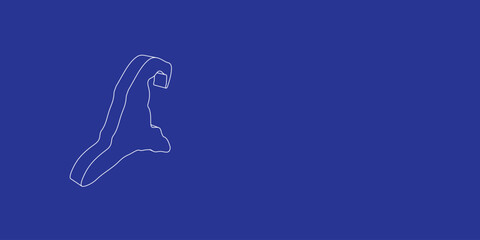 Poster - The outline of a large wizard hat symbol made of white lines on the left. 3D view of the object in perspective. Vector illustration on indigo background