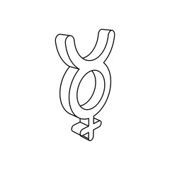 Poster - The outline of a large astrological mercury symbol is made with black lines. 3D view of the object in perspective. Vector illustration on white background