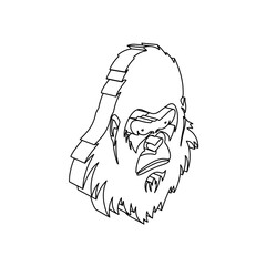Poster - The outline of a large gorilla head symbol is made with black lines. 3D view of the object in perspective. Vector illustration on white background