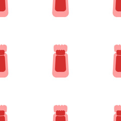 Poster - Seamless pattern of large isolated red pepper shaker symbols. The elements are evenly spaced. Illustration on light red background