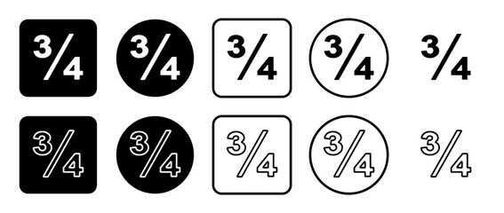 Poster - Icon set of three quarters symbol. Filled, outline, black and white icons set, flat style.  Illustration on transparent background