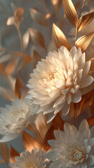 Aufkleber - Elegant white flowers with golden leaves creating a striking contrast in a serene botanical arrangement