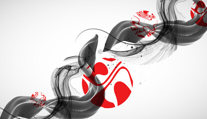 Aufkleber - The abstract wave art background is made in a frame style. Template for science and technology presentation. Vector.