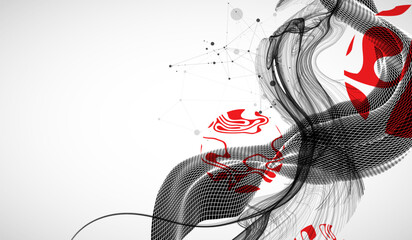 Aufkleber - The abstract wave art background is made in a frame style. Template for science and technology presentation. Vector.