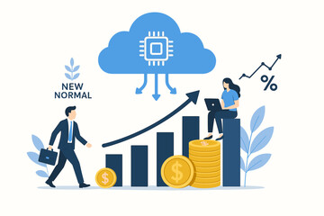 Poster - Cloud computing digital transformation business growth financial success. New normal technology innovation profit revenue data analytics corporate investment progress concept