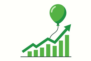 Poster - Business growth balloon lifting upward bar chart graph. Market success symbol financial progress. Arrow rising trend economic development. Profit increase metaphor green ascending statistics
