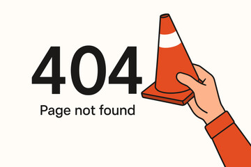 Poster - 404 Error Page Not Found Vector Illustration, Hand Holding Traffic Cone, Website Maintenance Alert, Caution Symbol, Webpage Not Loading, Internet Problem, Site Under Construction Concept