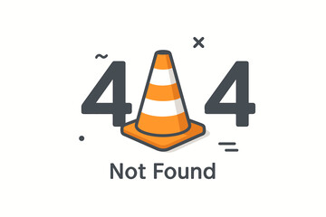 Poster - 404 Error Page Not Found Vector Illustration with Traffic Cone Warning Sign, Website Maintenance, Under Construction, Modern Flat Design Isolated on White Background, Web UI Problem Concept