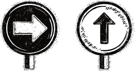 Poster - Grunge style black and white directional road signs, graphic illustration. Vector illustration
