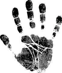 Poster - Black and white detailed handprint with clear fingerprints. Vector illustration