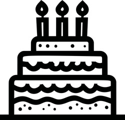 Poster - Black and white illustration of a three-tier cake with candles, vector design. Vector illustration