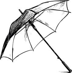 Poster - Black and white sketch of an open umbrella with detailed shading effects. Vector illustration