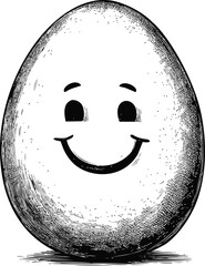 Poster - Smiling egg illustration with sketch details in black and white. Vector illustration