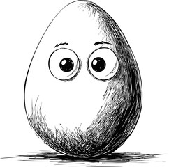 Poster - Cartoon egg with big eyes and pen sketch shading, playful character design. Vector illustration