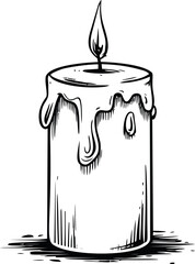 Aufkleber - Hand-drawn illustration of a melting candle with flame in black and white. Vector illustration