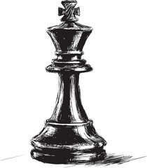 Poster - Black and white sketch of a chess king piece with shading details. Vector illustration