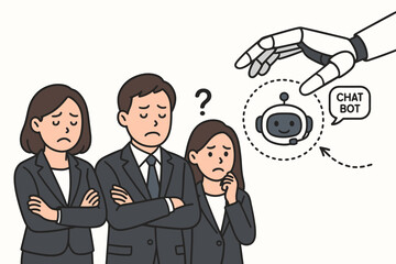 Poster - Futuristic AI Team Integration Concept Illustration with Digital Network Connections and Collaborative Technology for Modern Business Innovation and Automation Workflow