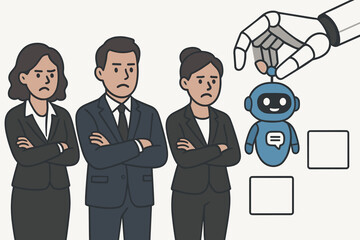 Poster - Futuristic AI Team Integration Concept Illustration with Digital Network Connections and Collaborative Technology Elements in Modern Workspace Environment