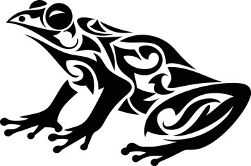 Poster - Tribal style black and white frog illustration with detailed patterns. Vector illustration