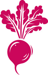 Poster - Pink silhouette of a beet with leafy greens. Vector illustration