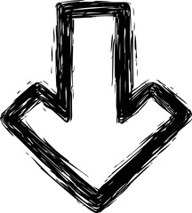 Poster - Grunge black brushstroke style downward arrow, sketchy textured simple design. Vector illustration