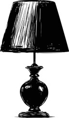 Poster - Black and white sketch of vintage table lamp with ornate base design. Vector illustration