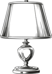 Poster - Vintage table lamp illustration in black and white, detailed sketch. Vector illustration