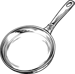 Poster - Hand-drawn illustration of a frying pan with wood handle in black and white. Vector illustration