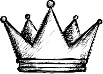Poster - Hand-drawn sketch of a royal crown with detailed shading, black and white art. Vector illustration