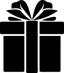 Aufkleber - Black silhouette of a gift box with ribbon and bow, minimalist icon design. Vector illustration