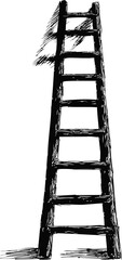 Poster - Black and white sketch of a wooden ladder with artistic strokes. Vector illustration