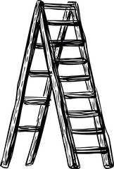 Poster - Wooden stepladder in black and white sketch. Vector illustration