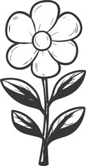 Poster - Black and white sketch flower with leaves, hand-drawn illustration. Vector illustration