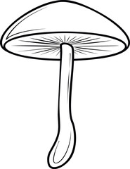Aufkleber - Line art illustration of a single mushroom in black and white. Vector illustration