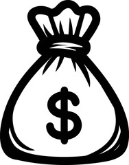 Poster - Black and white image of a money bag with dollar sign illustration. Vector illustration