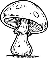 Poster - Black and white illustration of a mushroom with detailed line art drawing. Vector illustration