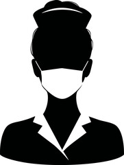 Poster - Silhouette of nurse in mask and uniform in minimalistic black and white style. Vector illustration