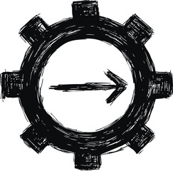 Poster - Black sketch of a gear with an arrow pointing right, symbolizing progress. Vector illustration
