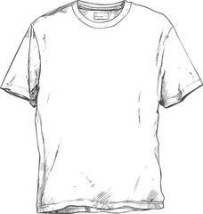 Aufkleber - Black and white sketch of a blank t-shirt with detailed line art illustration. Vector illustration
