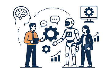 Poster - Seamless AI Workflow Integration Concept Illustration with Futuristic Digital Interface and Data Automation for Enhanced Business Efficiency and Innovation