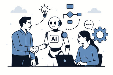 Poster - Modern AI Workflow Integration Concept with Digital Automation, Data Processing, and Technology Collaboration for Efficient Business Solutions and Intelligent Systems