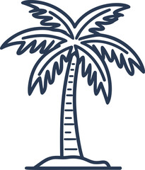 Poster - Simple blue line drawing of a palm tree with stylized leaves. Vector illustration