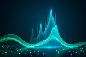 Aufkleber - Abstract glowing waveform with data peaks and digital light effects on dark futuristic background, representing data flow and technology concept.