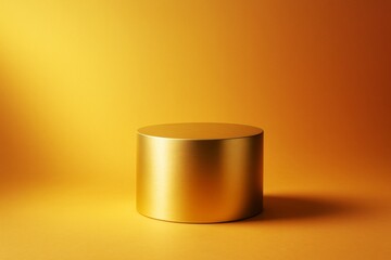 Aufkleber - Golden cylindrical podium on yellow gradient background with smooth lighting for product display, branding or promotional advertising mockup concept.