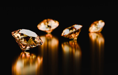 Poster - Round diamond topaz Gem reflected placed on dark reflection background 3d rendering soft focus
