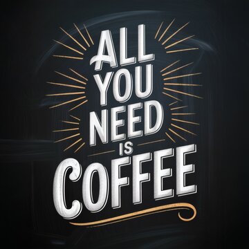 Chalkboard Design Featuring Inspirational Coffee Quote: All You Need Is Coffee