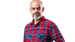 © Maestro - Stern looking balding man with goatee in plaid shirt, cut out transparent
