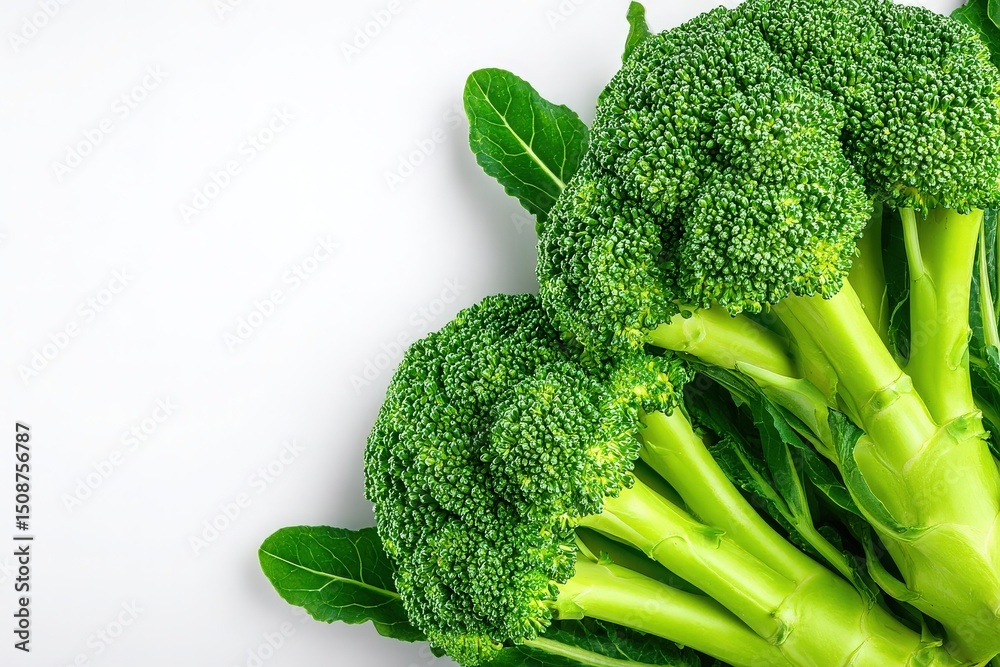 Bright and vibrant broccoli with rich green florets and crisp stems is displayed on a clean, light surface.