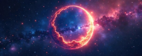 Wall Mural - A celestial scene depicting a swirling nebula forming the shape of a crescent moon, stars scattered across a cosmic expanse, galaxies distant and bright , lunar, constellation, astrology